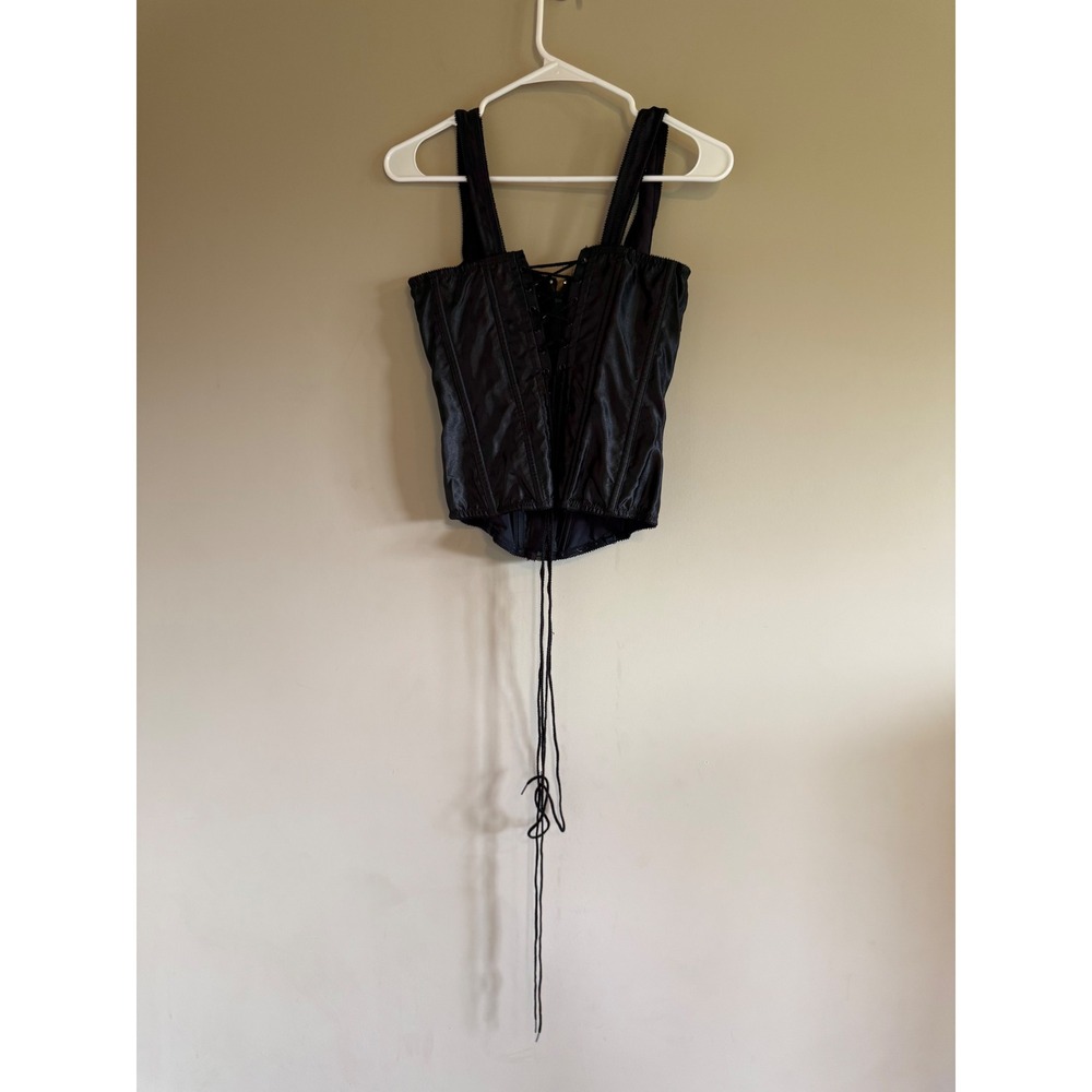Vintage Empire Intimates Black Satin Lace Up Corset Top Back Zip Style 7916 36